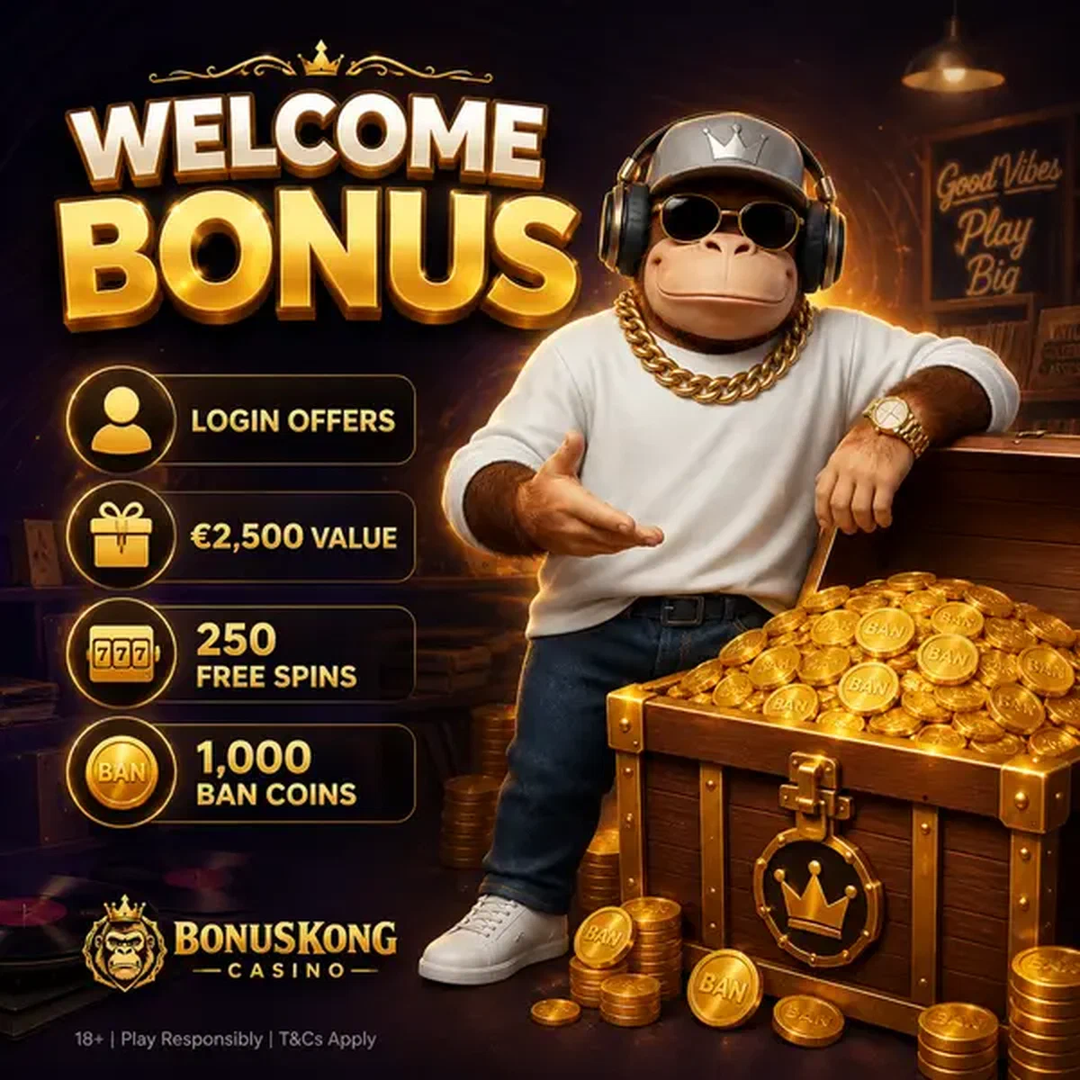 BonusKong accueille les nouveaux joueurs avec un coffre au trésor de bonus de connexion et de pièces