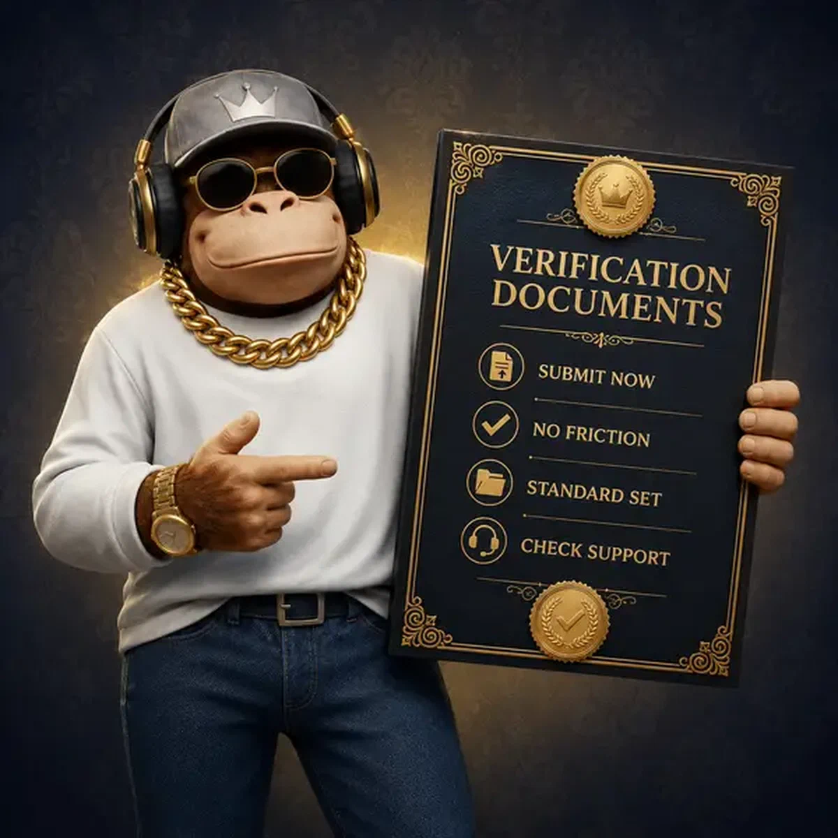 BonusKong présentant les documents de vérification à un élégant affichage de certificat