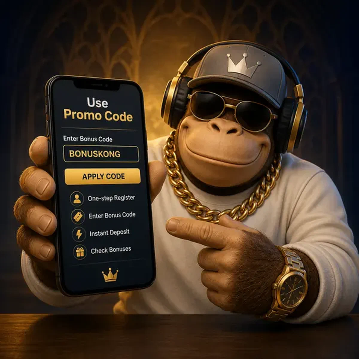 BonusKong saisissant avec confiance le code promo sur smartphone au portail d'inscription