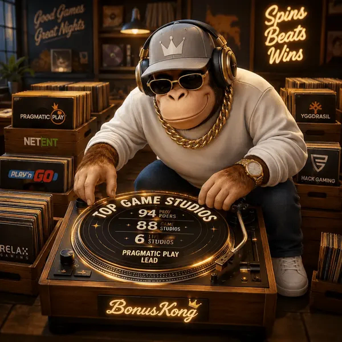 BonusKong entdeckt Top-Spielstudios am Vinyl-Plattenspieler mit 94 Anbietern
